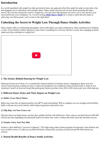 Unlocking the Secret to Weight Loss Through Dance Studio Activities