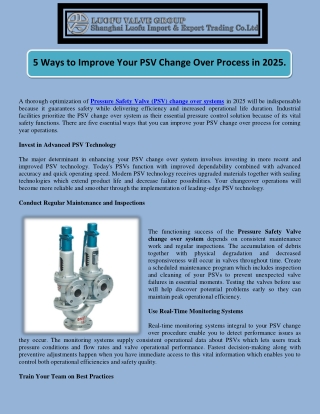 5 Ways to Improve Your PSV Change Over Process in 2025.