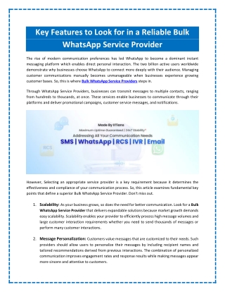Key Features to Look for in a Reliable Bulk WhatsApp Service Provider