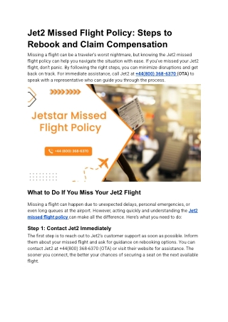 Jet2 Missed Flight Policy Steps to Rebook and Claim Compensation