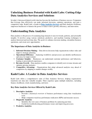 Unlocking Business Potential with Kadel Labs Cutting-Edge Data Analytics Services and Solutions
