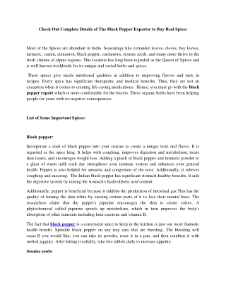 Check Out Complete Details of Th Black Pepper Exporter to Buy Real Spices