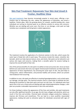 Skin Peel Treatment Rejuvenate Your Skin And Unveil A Fresher, Healthier Glow