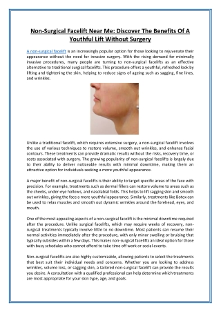 Non-Surgical Facelift Near Me Discover The Benefits Of A Youthful Lift Without Surgery