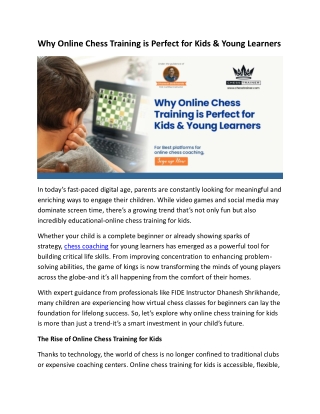 Why Online Chess Training is Perfect for Kids & Young Learners