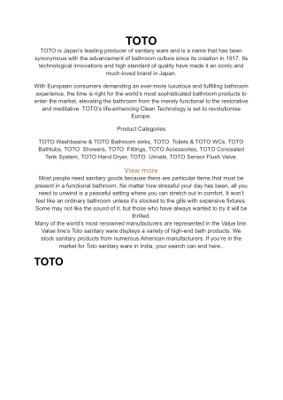 Buy TOTO bathroom fittings  in Hyderabad | Valueline