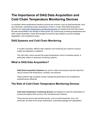 The Importance of DAQ Data Acquisition and Cold Chain Temperature Monitoring Devices
