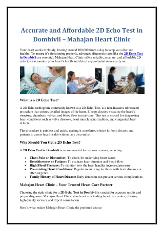 Accurate and Affordable 2D Echo Test in Dombivli – Mahajan Heart Clinic