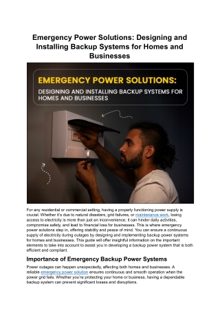 Emergency Power Solutions- Designing and Installing Backup Systems for Homes and Businesses