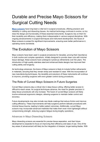 Durable and Precise Mayo Scissors for Surgical Cutting Needs