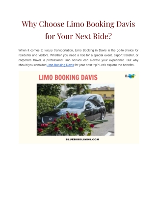 Why Choose Limo Booking Davis for Your Next Ride