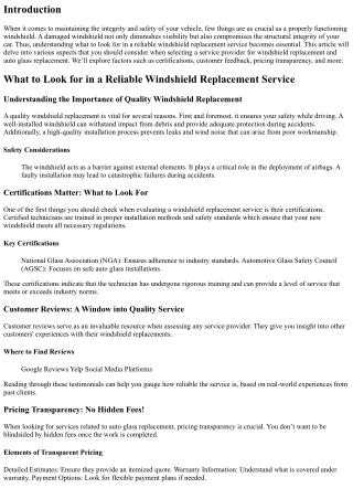 What to Look for in a Reliable Windshield Replacement Service