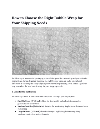 How to Choose the Right Bubble Wrap for Your Shipping Needs