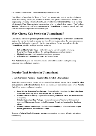 A Complete Guide to Taxi Service in Himachal Pradesh - Nainital Cab