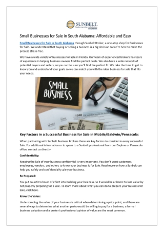 Small Businesses for Sale in South Alabama: Affordable and Easy