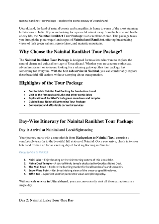 Top 10 Reasons to Hire a Taxi Service in Nainital for Your Vacation