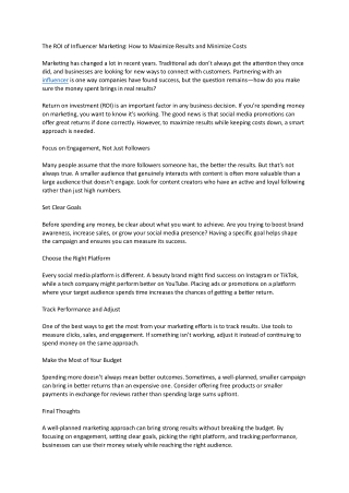 The ROI of Influencer Marketing How to Maximize Results and Minimize Costs