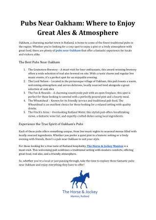 Best Pubs Near Oakham | The Horse & Jockey Manton – Great Food & Ales