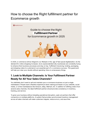 How to choose the Right fulfillment partner for Ecommerce growth?
