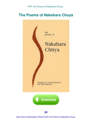 PDF The Poems of Nakahara Chuya