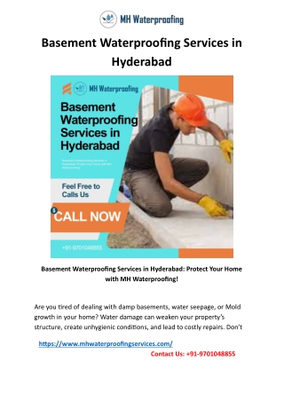 Basement Waterproofing Services in Hyderabad