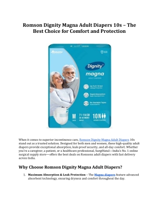 Romson Dignity Magna Adult Diapers – The Best Choice for Comfort and  Protection