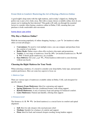 Buy Mattress Online Dubai UAE | Buy Mattress In Dubai