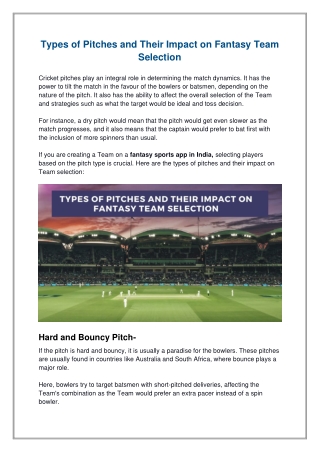 Types of Pitches and Their Impact on Fantasy Team Selection
