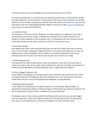 The Most Common Commercial Refrigerator Parts That Fail (And How to Fix Them)