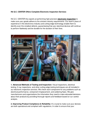 Hk Q.C. CENTER Offers Complete Electronic Inspection Services