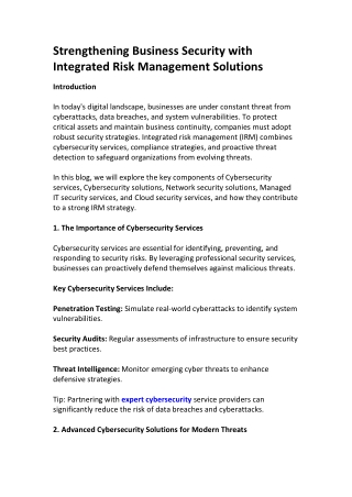 Comprehensive Cybersecurity Services for Business Protection