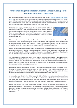 Understanding Implantable Collamer Lenses - A Long-Term Solution For Vision Correction