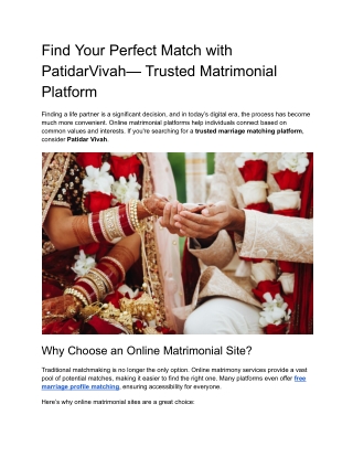 free marriage profile matching