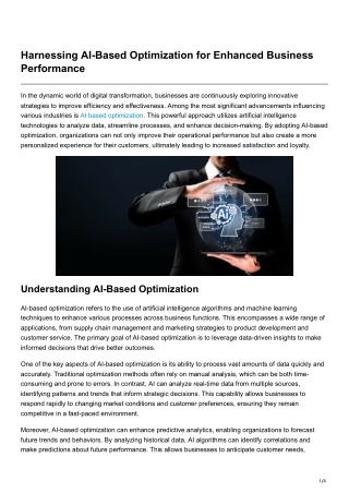 Harnessing AI-Based Optimization for Enhanced Business Performance