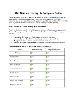 Car Service History By Vehicleinfo