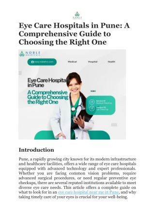Eye Care Hospitals in Pune Noble Hospital