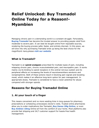 Relief Unlocked Buy Tramadol Online Today for a Reason
