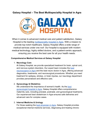 Galaxy Hospital – The Best Multispeciality Hospital in Agra