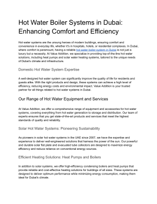 Hot Water Boiler Systems in Dubai Enhancing Comfort and Efficiency