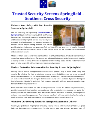Trusted Security Screens Springfield - Southern Cross Security