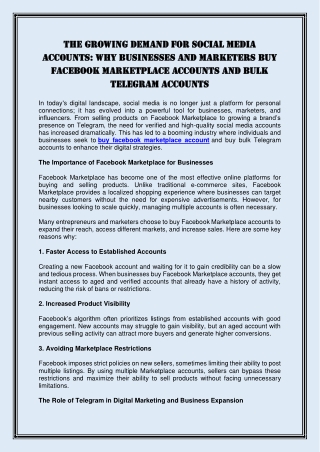 The Growing Demand for Social Media Accounts Why Businesses and Marketers Buy Facebook Marketplace Accounts and Bulk Tel