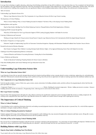 Building Robots and Critical Thinking with Lego Education Science Kits