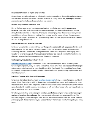 Elegance and Comfort of Stylish Grey Couches