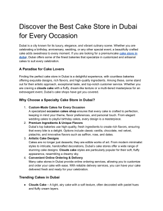 Discover the Best Cake Store in Dubai for Every Occasion