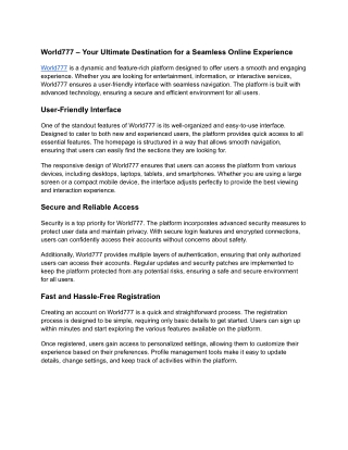 World777 – Explore a Seamless Online Experience