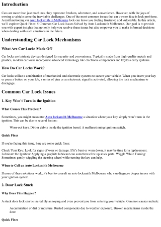 Quick Fixes: 5 Common Car Lock Issues Solved by Auto Locksmith Melbourne