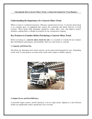 Choosing the Best Concrete Mixer Truck A Smart Investment for Your Business