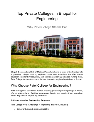 Top Private Colleges in Bhopal for Engineering_ Why Patel College Stands Out