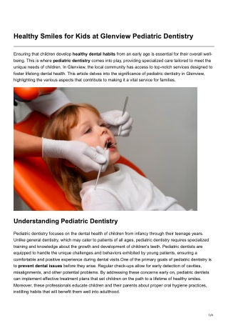 Healthy Smiles for Kids at Glenview Pediatric Dentistry