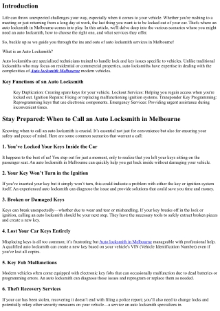 Stay Prepared: When to Call an Auto Locksmith in Melbourne